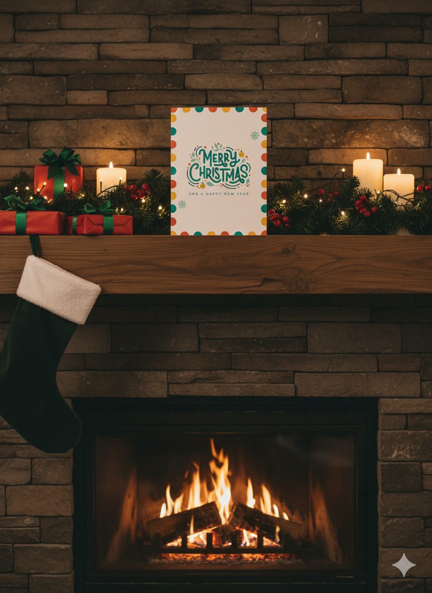 merry christmas card with dsuk branded dots circling the frame